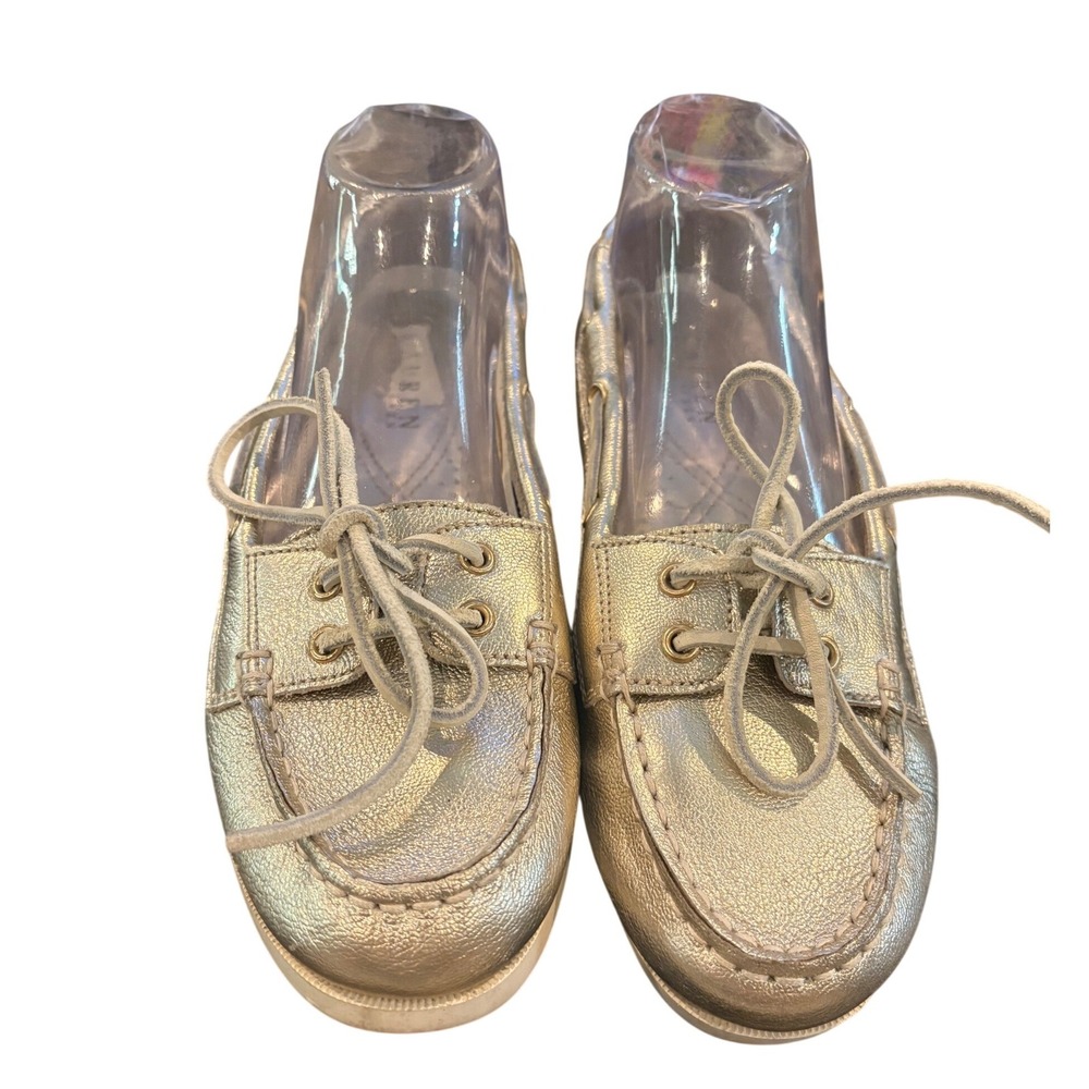 Lauren Ralph Lauren Yarina Metallic Silver‎ Leather Boat Shoes Women's 9B GUC